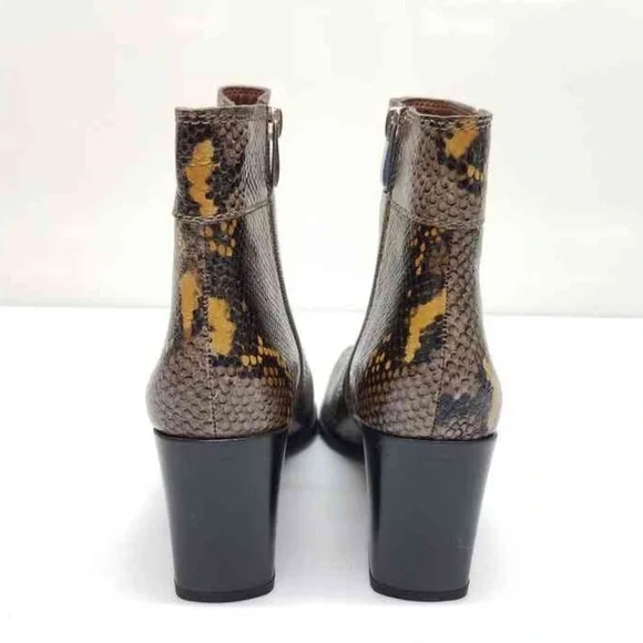 Franco Sarto Snakeskin Block Heel Square Toe Generous Bootie. - Picture 6 of 14
